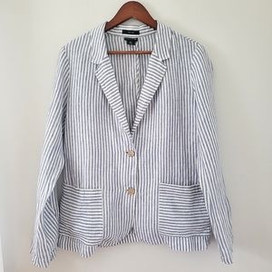 NWOT Tahari 100% Linen Blue Striped Blazer